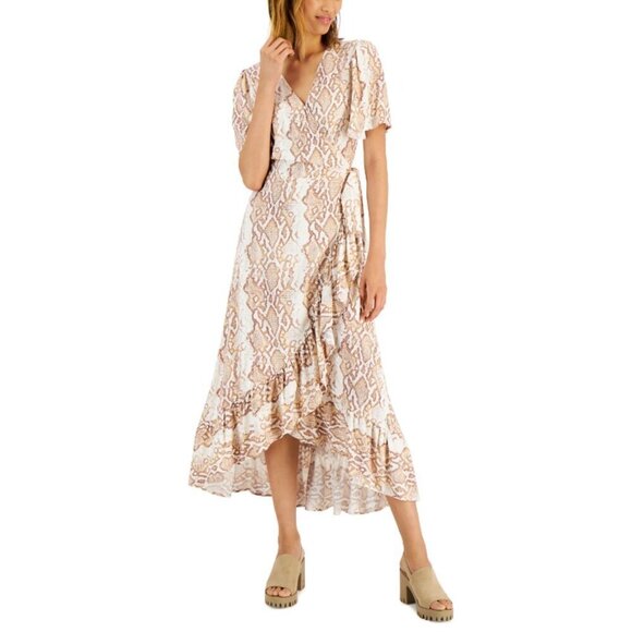TINSEL Petite PXL White & Beige Snake Print  Printed Wrap Maxi Dress NWT - Picture 1 of 6